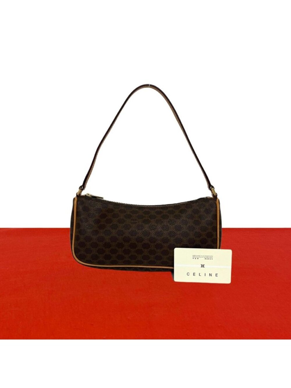 Celine Macadam Blason Triomphe Pattern Leather Mini Shoulder Bag Brown